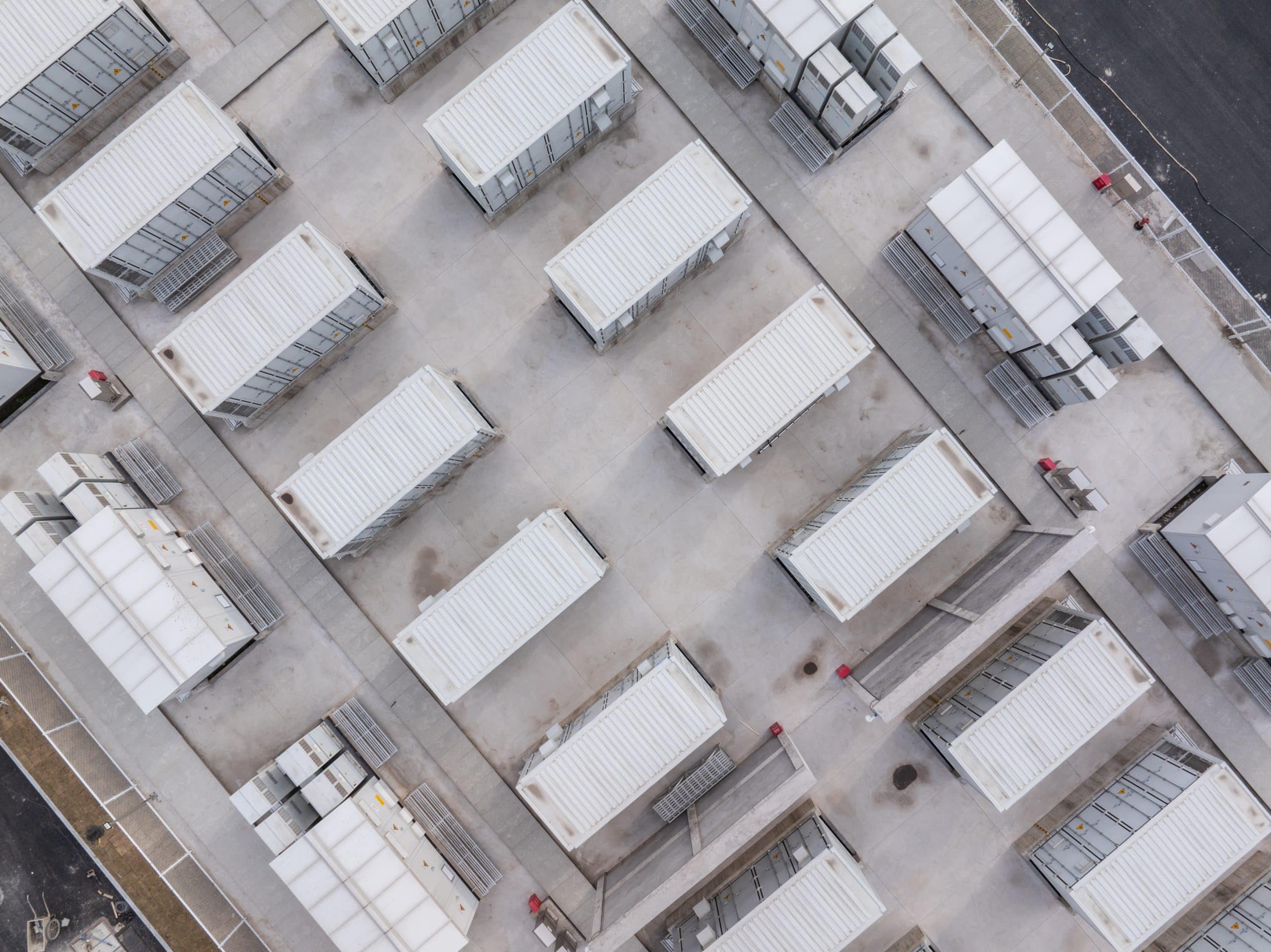 Aerial view of storage containers and electrical equipment