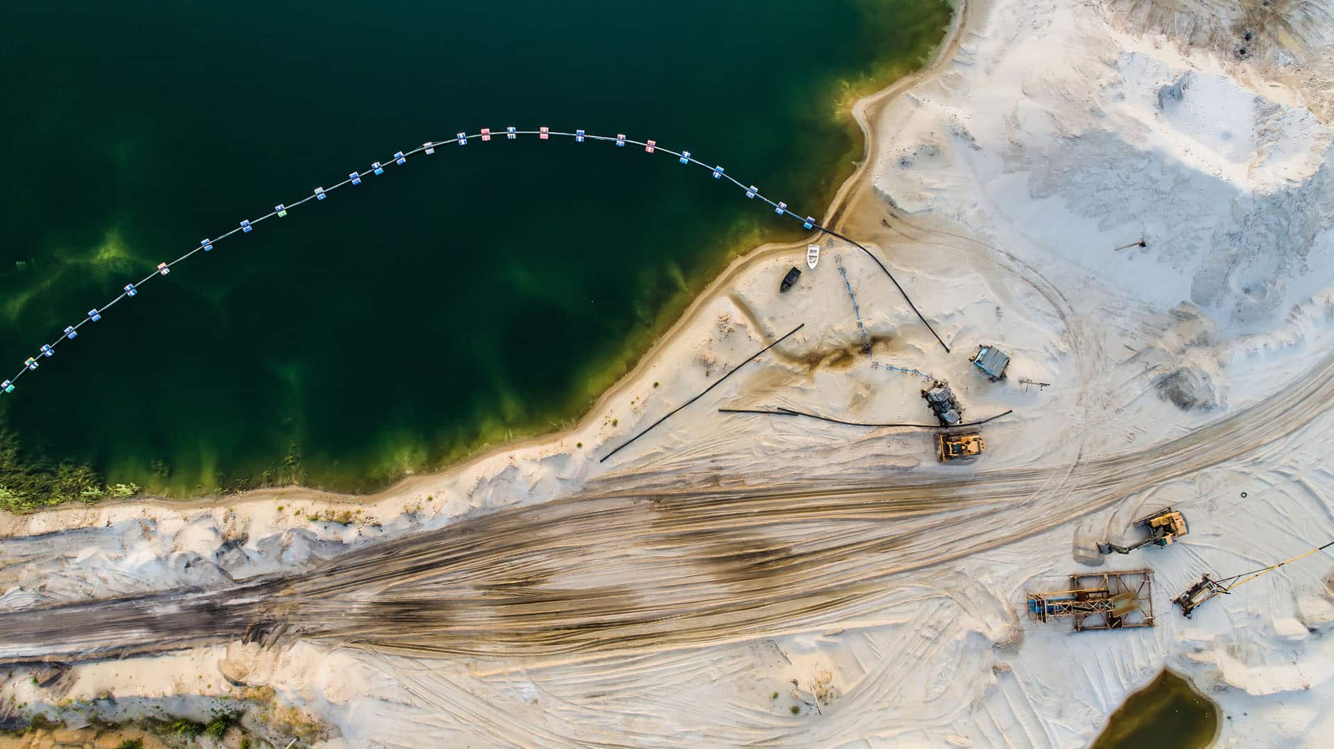 Aerial view of machinery near water