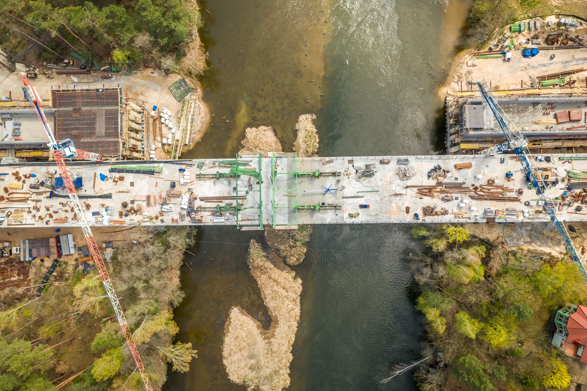 Aerial view of bridge construction