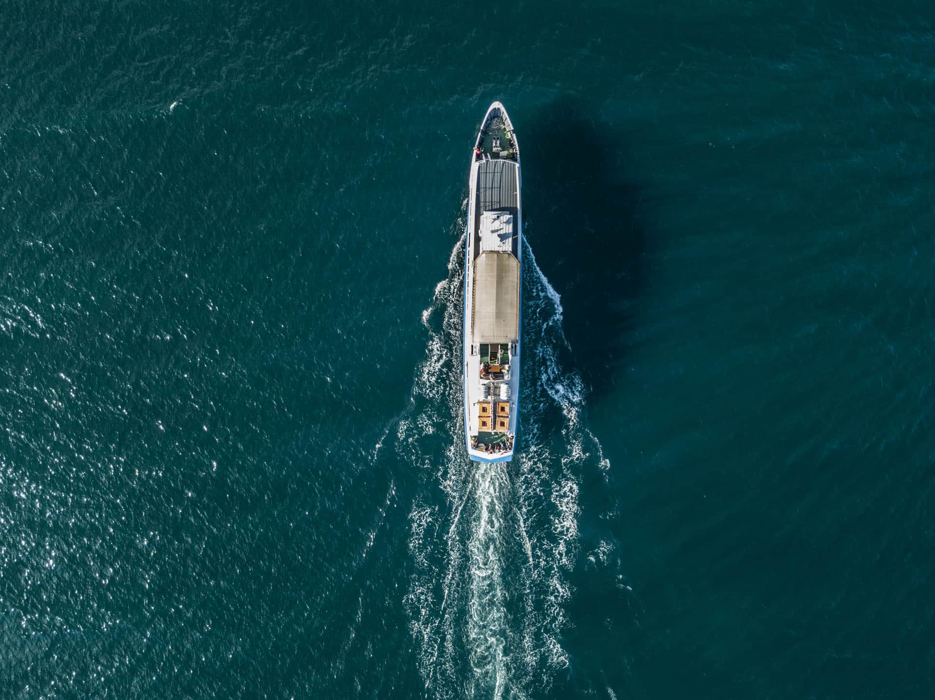 Aerial view of ship at sea
